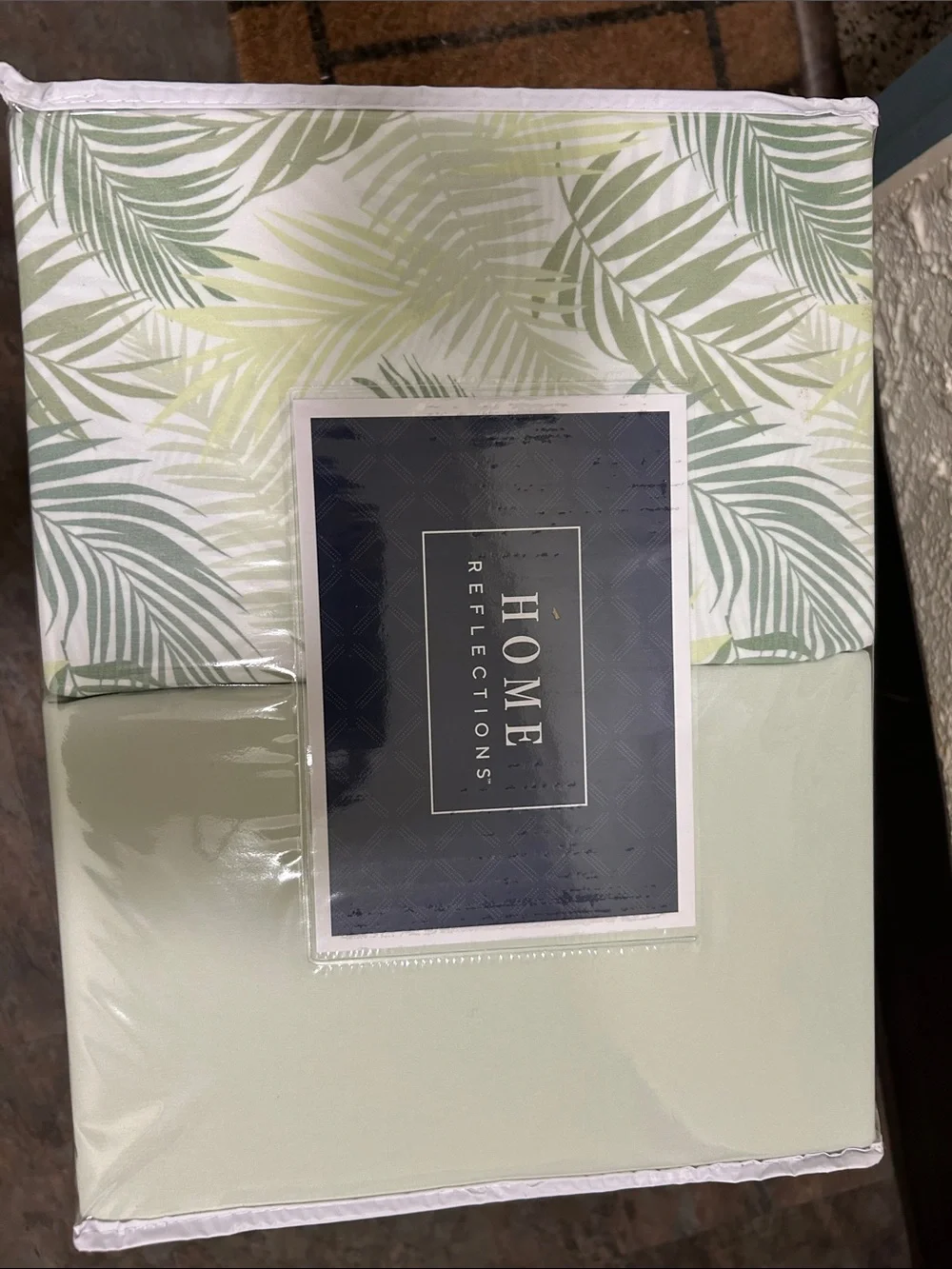 Home Reflections KING SIZE Tropical Leaf & Sage Green DOUBLE SHEET SET NEW w BOX